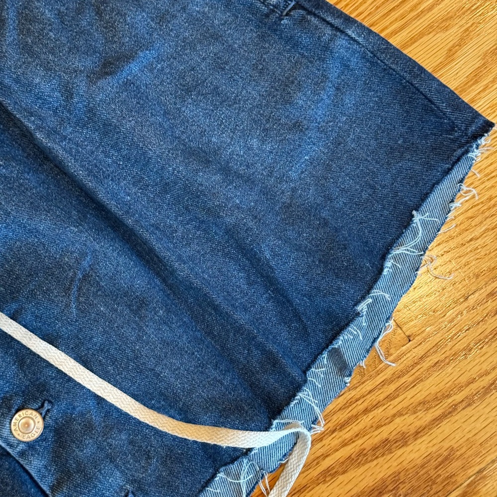 American Eagle AEO Denim Button Front Mini Skirt Lace up Western Country Jean 6 - Picture 5 of 8